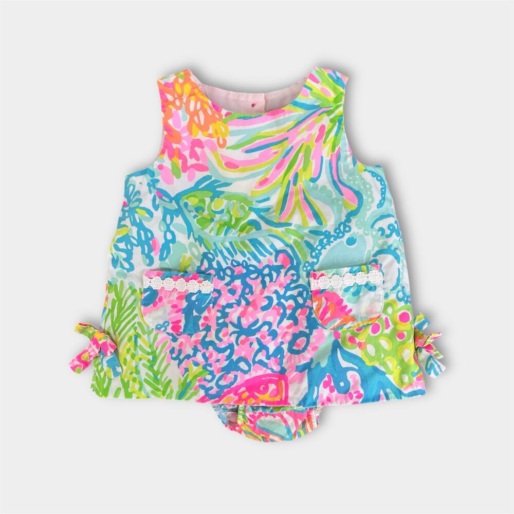 Lilly Pulitzer Girls Multicolor Tropical Print Dress - Pink Blue Green